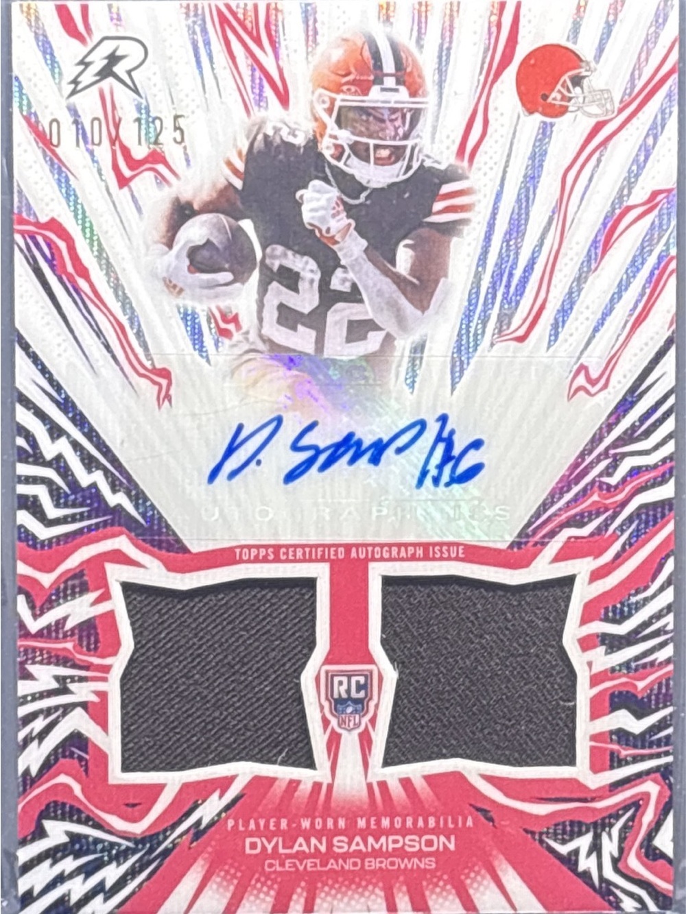 Topps Dylan Sampson Cleveland Browns Rookie Auto Patch Football Card - LE 10/125
